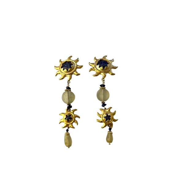 Vintage Sun Gold Tone Frosted Suncatcher Celestial Clip On Earrings - Picture 2 of 5